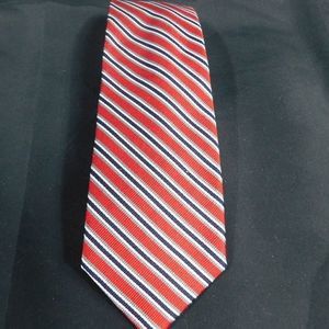 Lands End Red/Black/White Pin-stripe Silk Tie